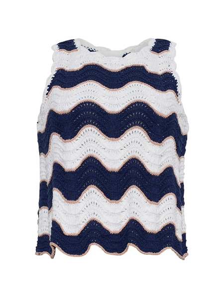 Cara Cara Casey Stripe Crochet Top - White 