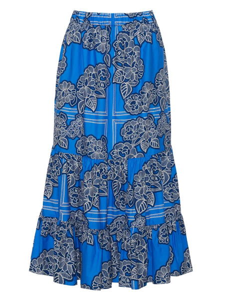  Cara Cara Chase Floral-print Midi Skirt - Blue 