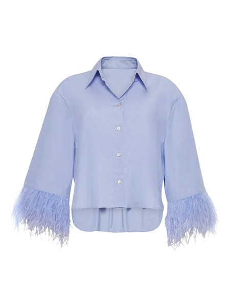  Cara Cara Chester Feather-cuff Cotton Shirt - Blue 