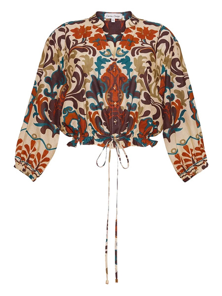  Cara Cara Damask-print Drawstring Top - Neutrals 