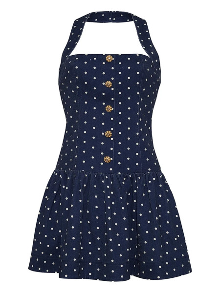  Cara Cara Felicity Polka-dot Buttoned Mini Dress - Blue 