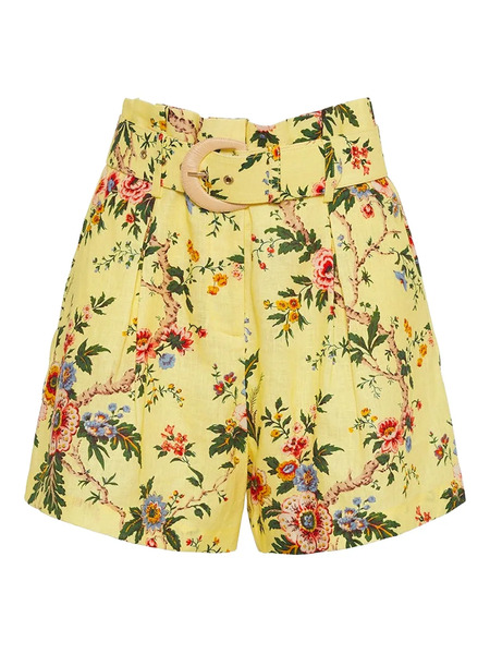  Cara Cara Floral-print Belted Tailored Shorts - Yellow 