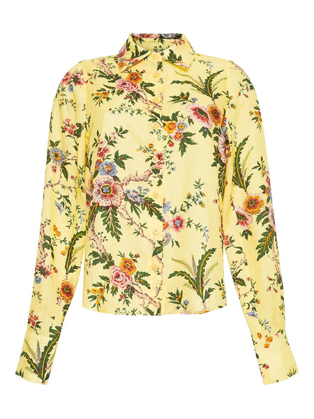  Cara Cara Floral-print Linen Shirt - Yellow 