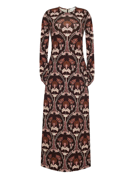  Cara Cara Floral-print Long-sleeve Dress - Brown 