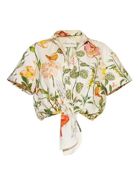  Cara Cara Floral-print Tie-front Shirt - Neutrals 