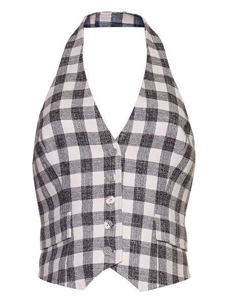 Cara Cara Gingham Halterneck Waistcoat - White 