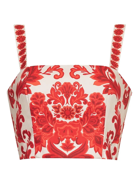  Cara Cara Helena Floral-print Smocked Top - Red 