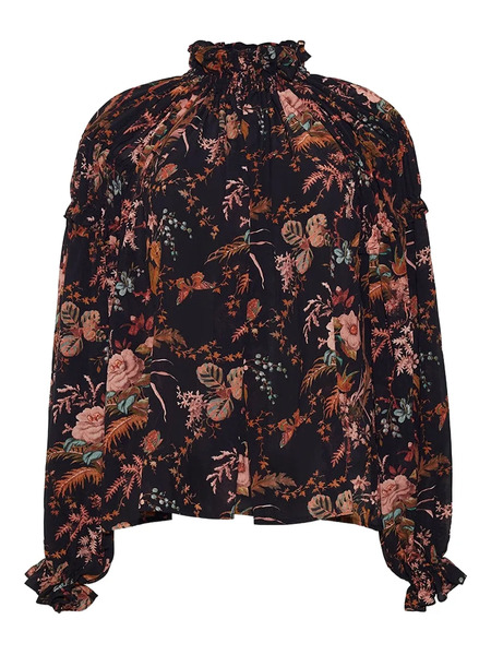  Cara Cara Ipanema High-neck Floral Blouse - Black 
