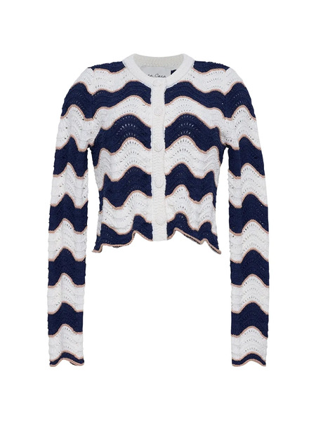 Cara Cara Jolene Wave-stripe Crochet Cardigan - Blue 