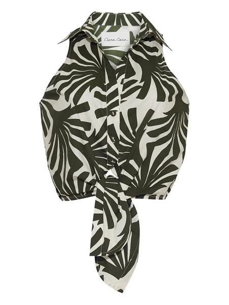  Cara Cara Leafs-print Tie-front Shirt - Green 
