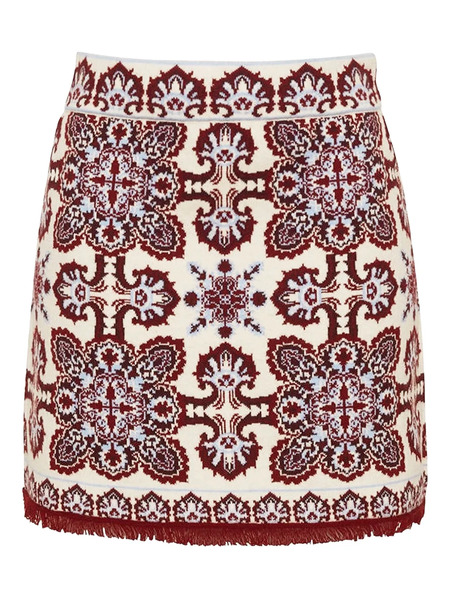  Cara Cara Lindy Ornate-print Fringed-hem Mini Skirt - Neutrals 