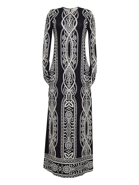  Cara Cara Long-sleeve Patterned Midi Dress - Black 