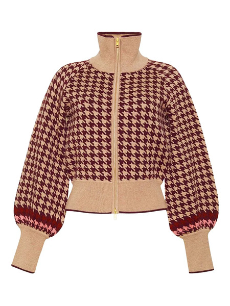  Cara Cara Lyss Houndstooth Zip-up Cardigan - Brown 