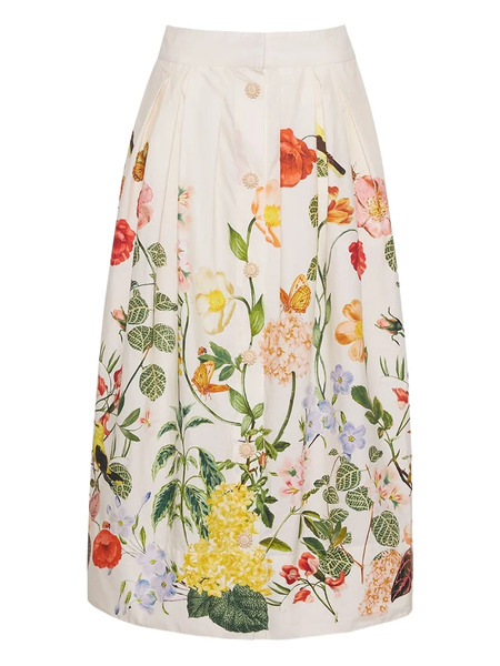  Cara Cara Marge Floral-print Pleated Midi Skirt - Neutrals 