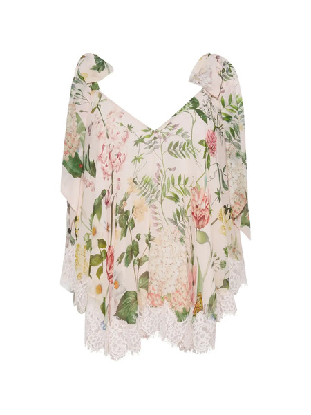  Cara Cara Mari Floral-print Lace-trim Top - Neutrals 