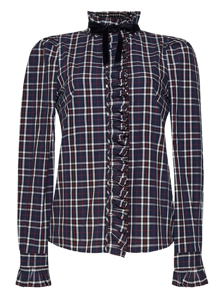  Cara Cara Pia Tartan Ruffled Shirt - Blue 