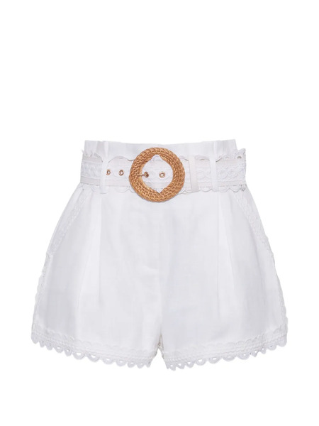  Cara Cara Pierce Lace-trim Belted Shorts - White 