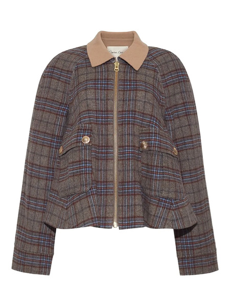  Cara Cara Plaid-pattern Zip-front Jacket - Brown 