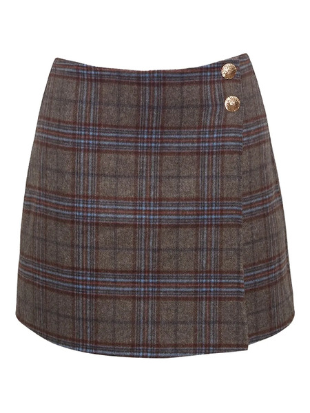  Cara Cara Plaid Wrap Skirt - Brown 