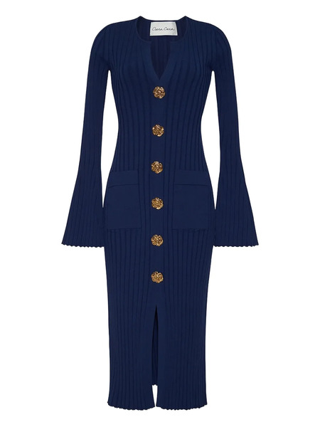  Cara Cara Ribbed Bell-sleeve Midi Dress - Blue 