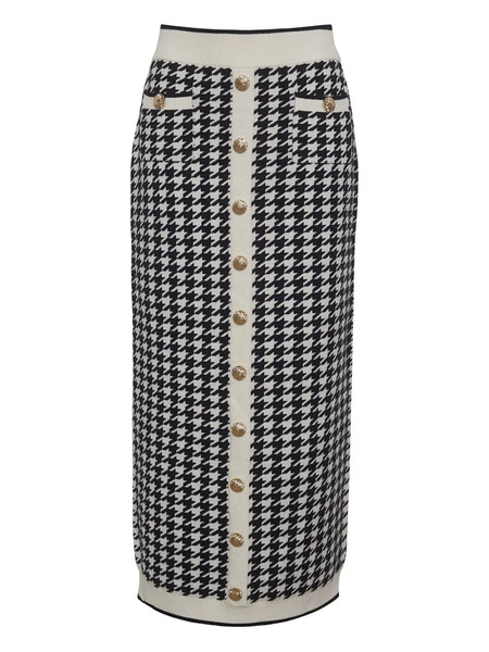  Cara Cara Ronnie Houndstooth Midi Skirt - Neutrals 