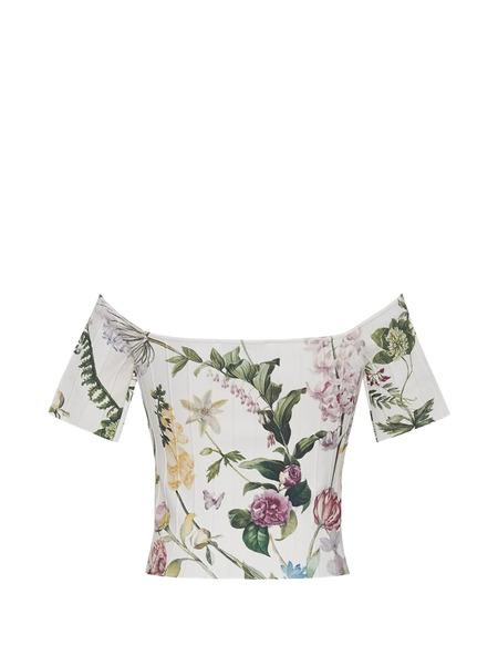  Cara Cara Sherl Floral-print Off-shoulder Top - White 