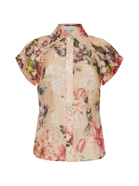  Cara Cara Standout Puffed-sleeve Floral-print Top - Neutrals 
