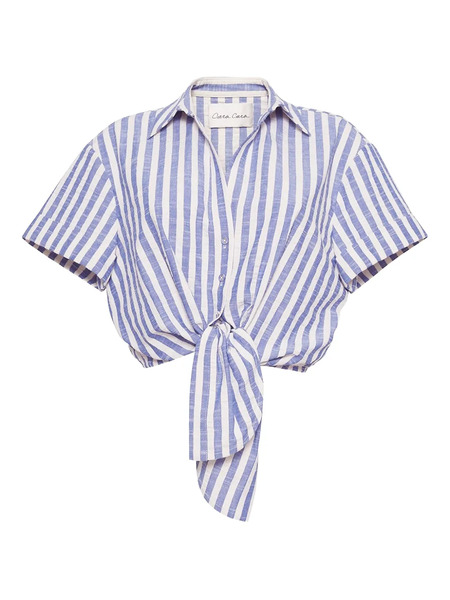  Cara Cara Striped Tie-front Top - Blue 