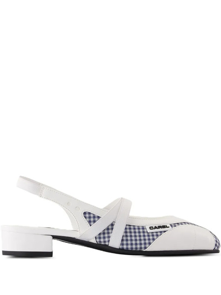 Carel Paris 20mm Sling Back Checked Flat Pumps - White 