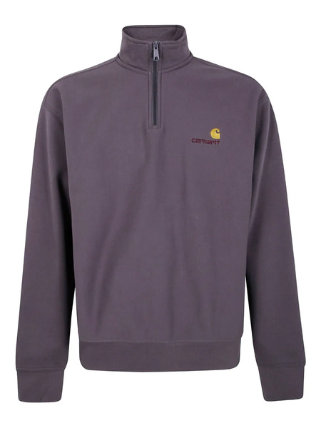  Carhartt Wip Half Zip American Script Embroidered Sweatshirt - Grey 