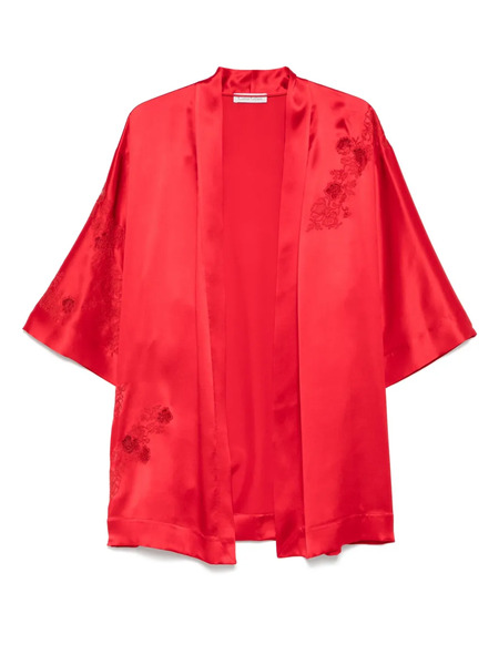  Carine Gilson Calais Caudry-lace Silk Robe - Red 