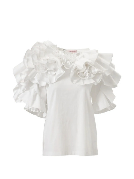  Carolina Herrera Draped Floral Ruffled Top ‌ - White 
