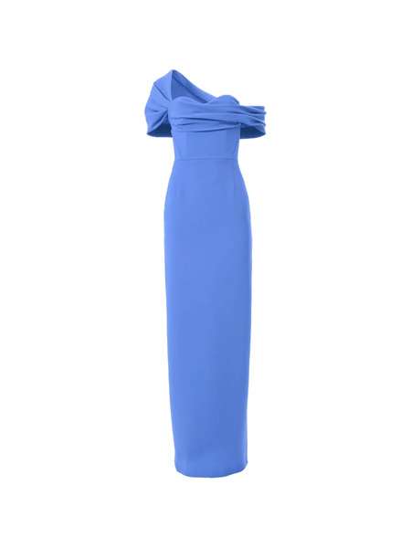  Carolina Herrera Draped Off-shoulder Column Gown - Blue 