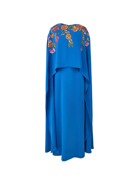  Carolina Herrera Embroidered Cape-front Caftan - Blue 