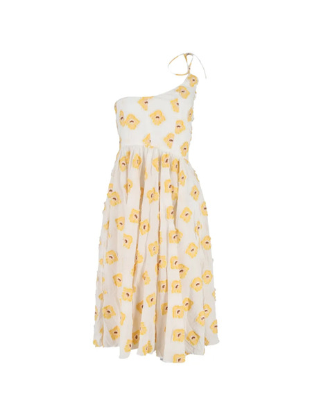  Caroline Constas Floral One-shoulder Midi Dress - White 