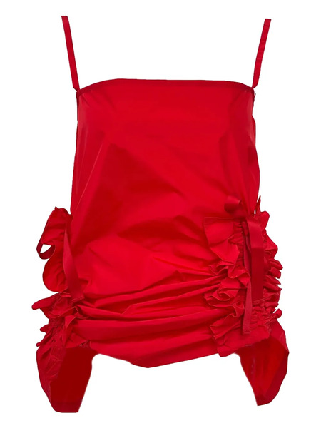  Caroline Hu Ruffled Tie-detail Top - Red 