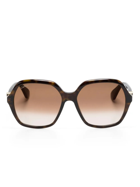  Cartier Eyewear Logo-plaque Geometric-frame Sunglasses - Brown 