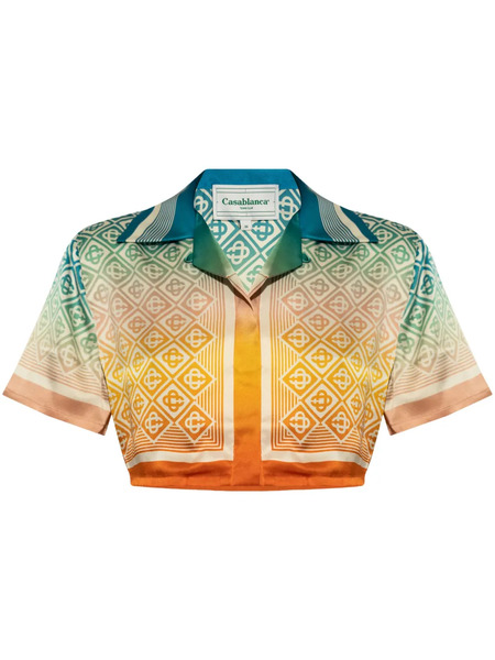  Casablanca Gradient Monogram Silk Cropped Top - Orange 