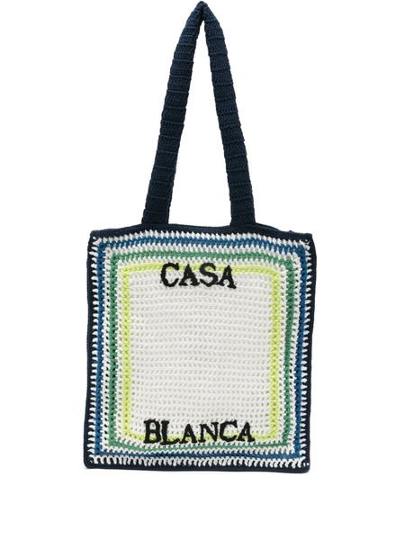  Casablanca Kids Striped Crochet Tote Bag - White 