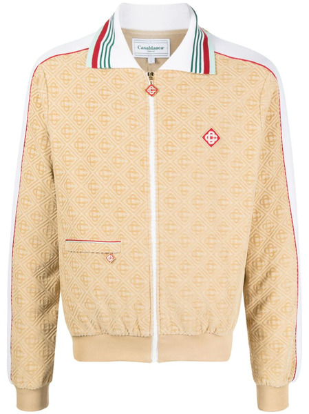  Casablanca Monogram-jacquard Velour Zip-up Jacket - Neutrals 