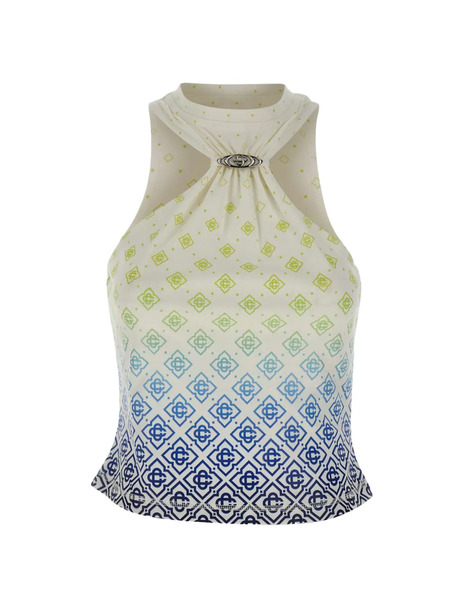 Casablanca Printed Draped Monogram Draped Top - Neutrals 