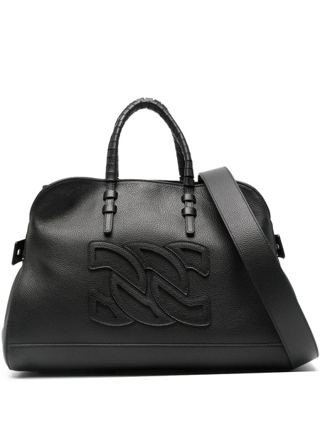  Casadei Embossed-logo Leather Tote Bag - Black 