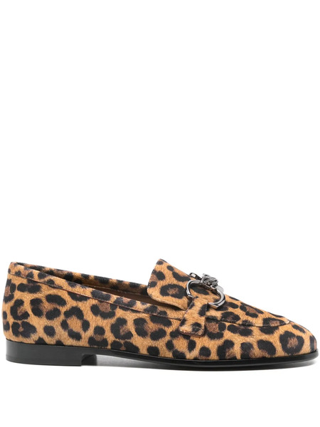  Casadei Leopard Print Hardware Loafers - Brown 