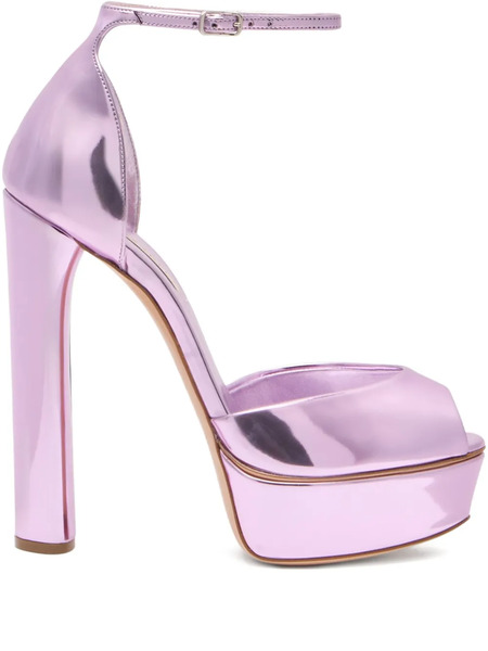  Casadei 140mm Flora Intestellar Metallic Platform Heeled Sandals - Pink 