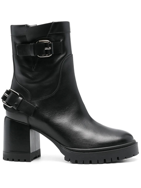  Casadei 80mm Leather Biker Boots - Black 