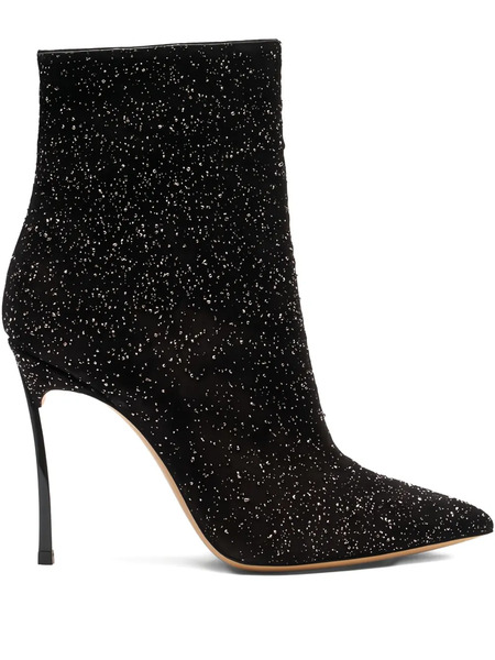  Casadei 100mm Universe Glitter-embellished Pointed-toe Boots - Black 