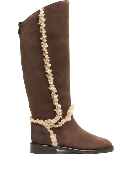  Casadei Riderama Fur-trim Boots - Brown 