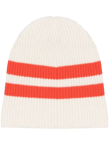  Cashmere In Love Striped Ribbed-knit Beanie - Neutrals 