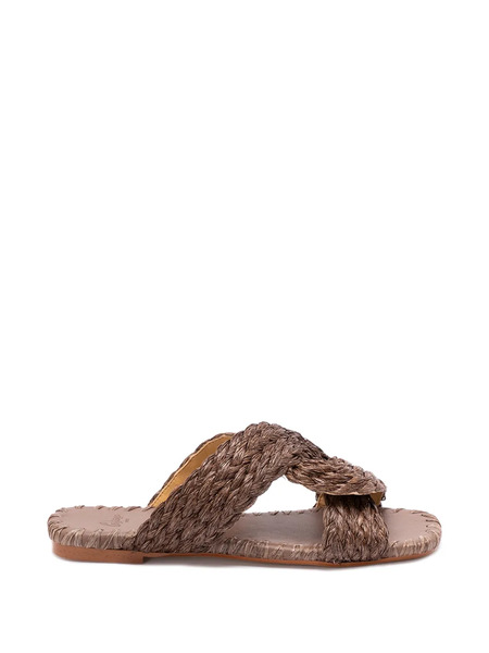  Castañer Padme/258 Braided Raffia Flat Sandals - Brown 