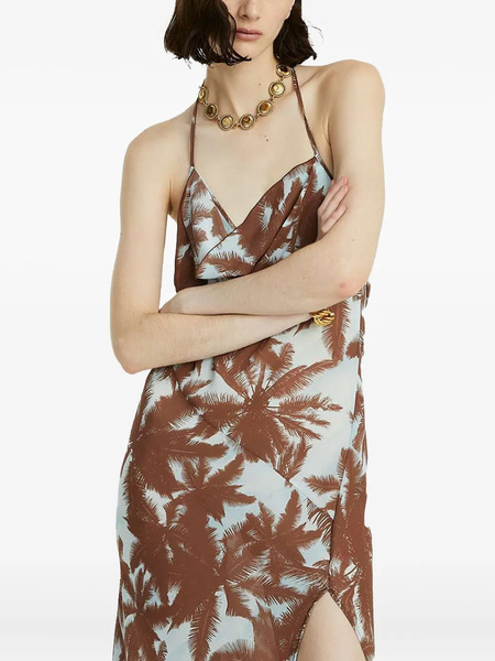  Celeste Palm-print Cowl-neck Maxi Dress - Brown 